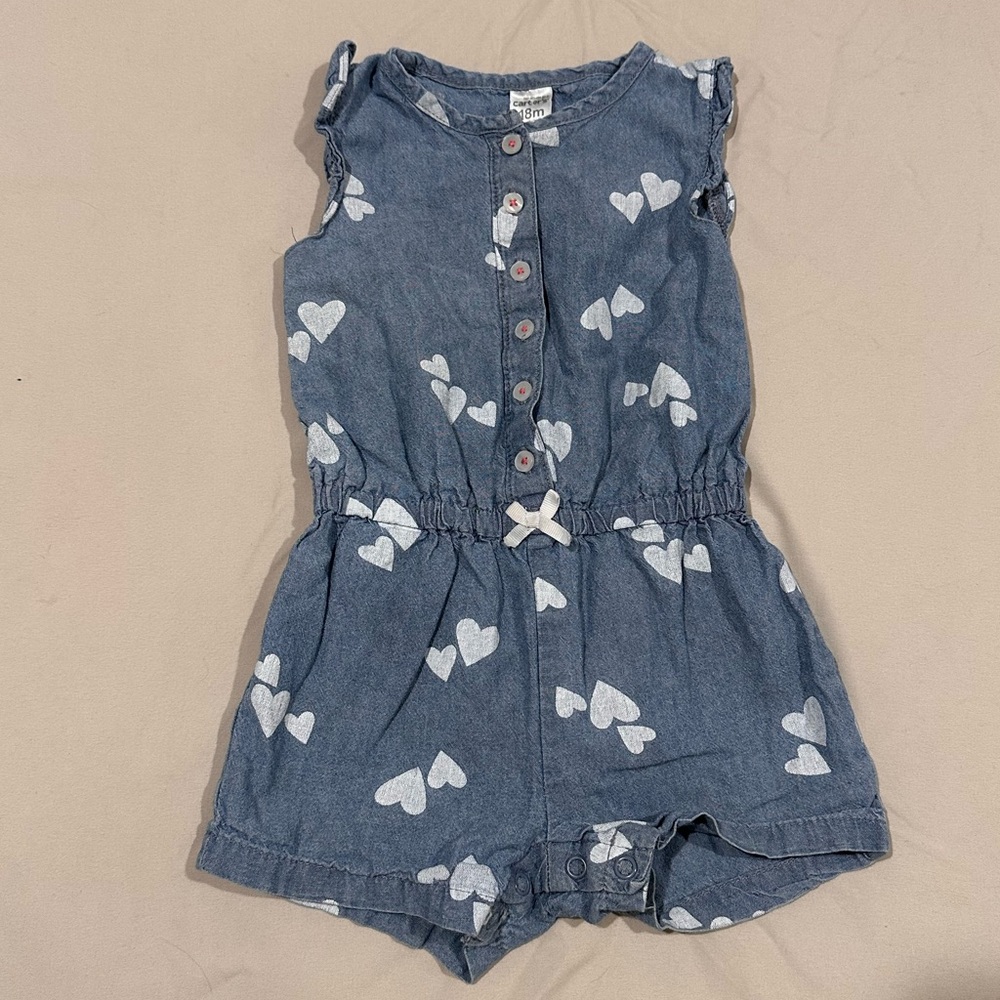 Carters Denim Heart Print Romper
